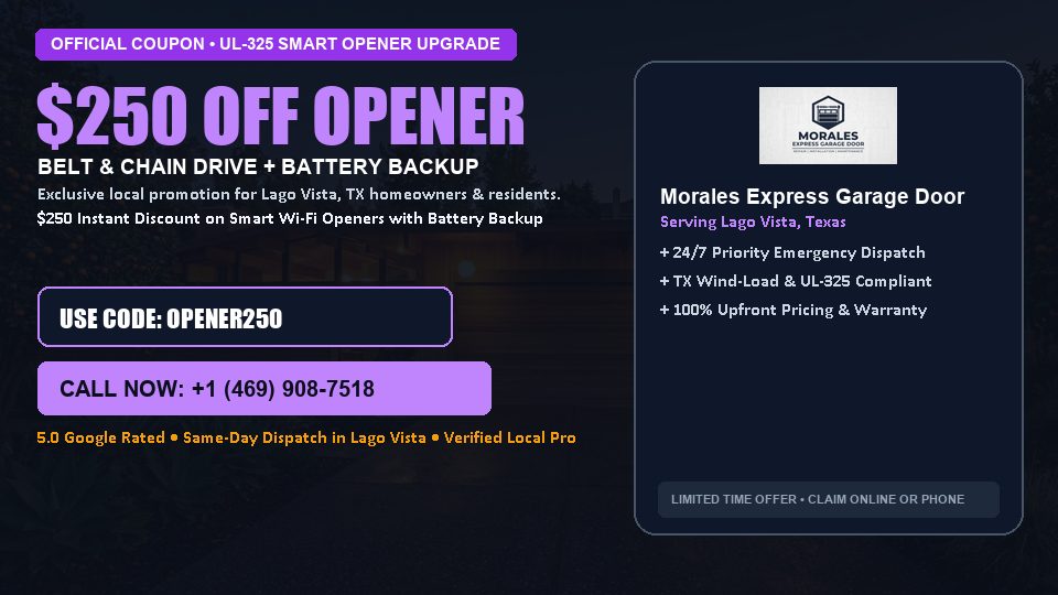 Morales Express Garage Door $250 OFF Premium LiftMaster Opener Installation